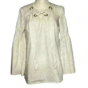 Michael Kors‎ tan & white striped blouse women’s size Medium